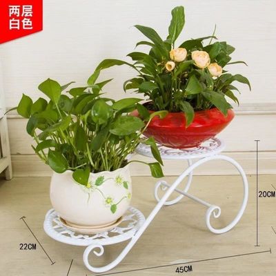 White 2 Tier Flower Cart Plant Stand , 45cm Width Plant Cart Indoor