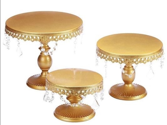 Golden 16cm Height Metal Wedding Cake Stand , Anti Rust Wedding Cake Plate