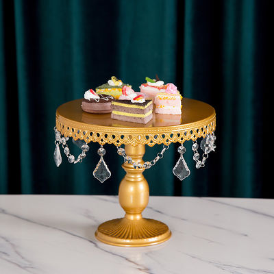 Golden 16cm Height Metal Wedding Cake Stand , Anti Rust Wedding Cake Plate