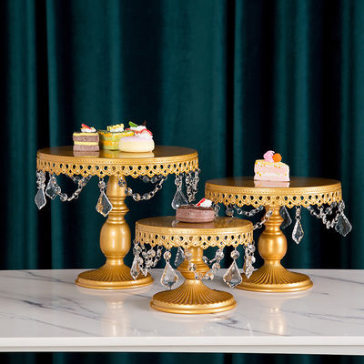 Golden 16cm Height Metal Wedding Cake Stand , Anti Rust Wedding Cake Plate